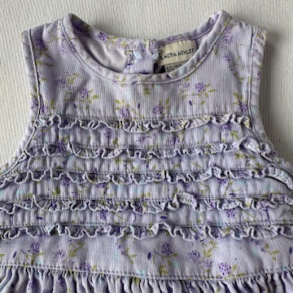Vintage Laura Ashley Smocked Corduroy Floral Print Dress Size 9 Months